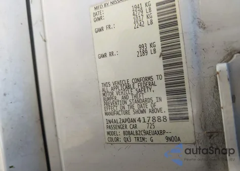 2010 Nissan Altima 2.5 S z USA, uszkodzony, nr VIN 1N4AL2AP0AN417888